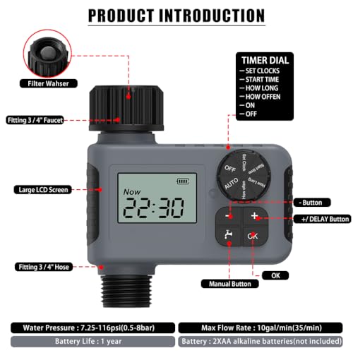 HASTHIP® Outdoor Garden Hose Faucet Timer Programmable Water Sprinkler with Rain Delay Manual Automatic Drip Irrigation 2PCS HASTHIP® Outdoor Garden Hose Faucet Timer Programmable Water Sprinkler with Rain Delay Manual Automatic Drip Irrigation 2PCS